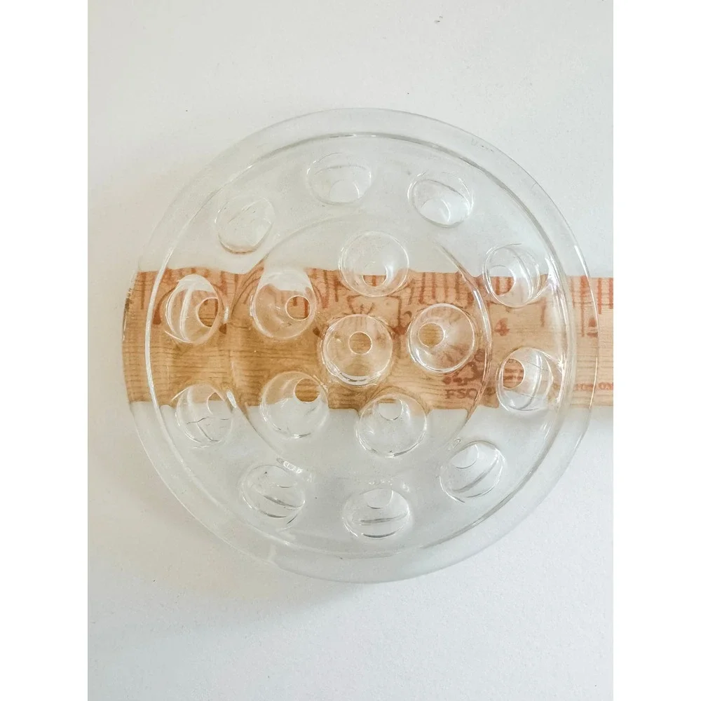 Vintage Clear Glass Flower Frog Round Floral Arranger 16 Hole 5 Inch Vase